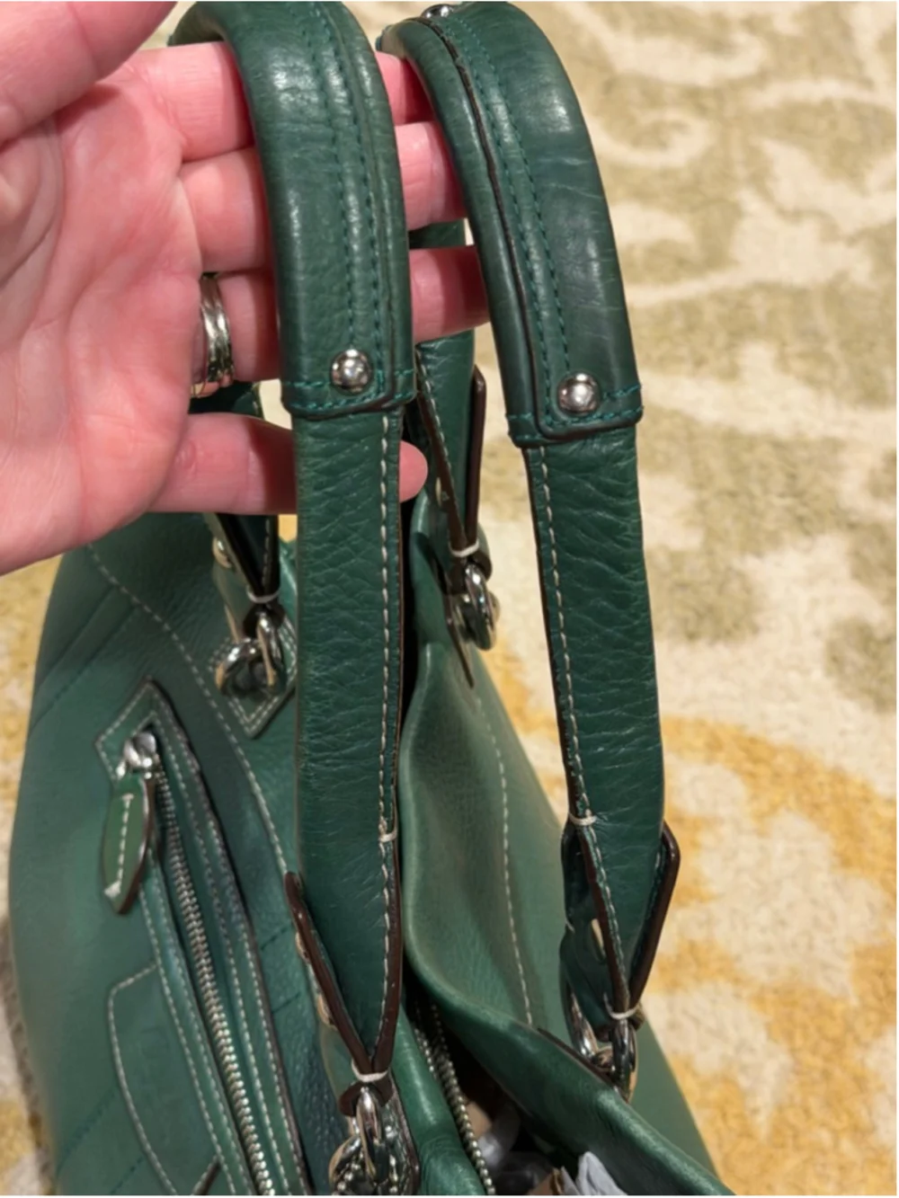 COACH Green Leather Satchel Carryall Pebbled Bag